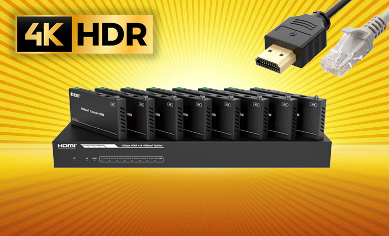 HDMI делители Dr.HD с удлинением по витой паре с поддержкой HDMI 2.0, 4K и HDR